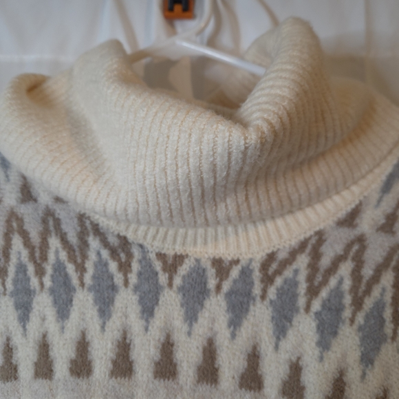 London Kaye Nordic Pattern Cowl Neck Cotton Blend Sweater - Cream Grey Size L - Picture 4 of 8